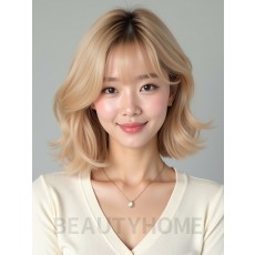 골든 블론드 쇄골 컬 단발+사이드뱅