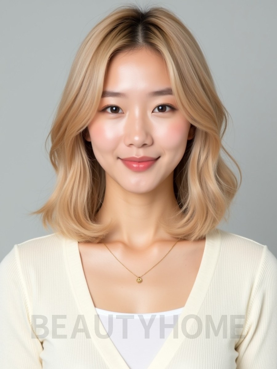 골든 블론드 쇄골 인버티드 단발