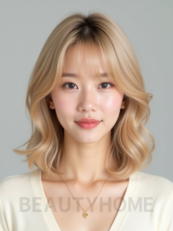 골든 블론드 쇄골 스택 단발+시스루뱅