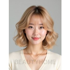 골든 블론드 쇄골 컬 단발+시스루뱅