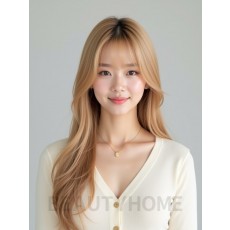 골든 블론드 긴 생머리+커튼뱅