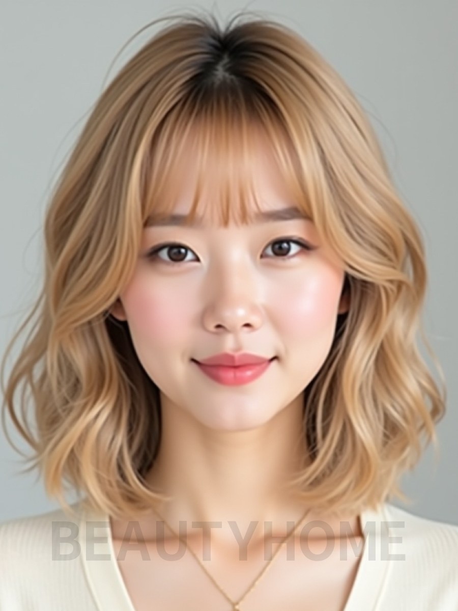 골든 블론드 쇄골 그라데이션 단발+풀뱅