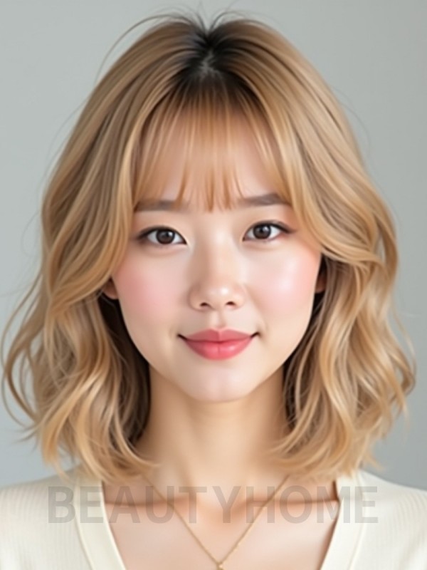 골든 블론드 쇄골 그라데이션 단발+풀뱅