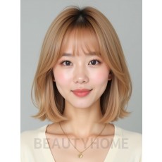 골든 블론드 어깨 스트레이트 단발+커튼뱅