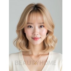 골든 블론드 어깨 레이어드 단발+시스루뱅