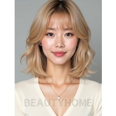 골든 블론드 쇄골 텍스처 단발+뱅