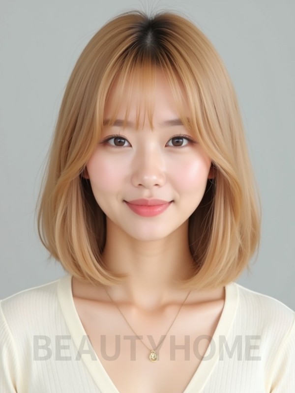 골든 블론드 어깨 스트레이트 단발+풀뱅