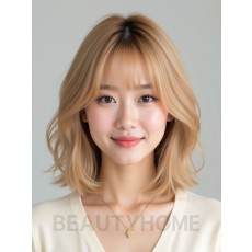 골든 블론드 턱밑 인버티드 단발+풀뱅