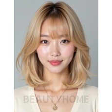 골든 블론드 쇄골 블런트 단발+커튼뱅