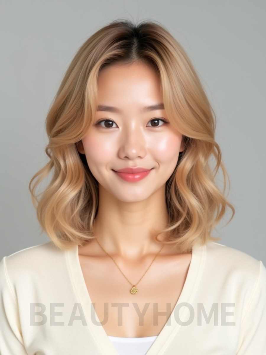 골든 블론드 쇄골 웨이브 단발