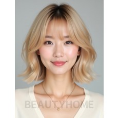 골든 블론드 쇄골 비대칭 단발+시스루뱅