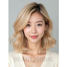 골든 블론드 턱밑 컬 단발+사이드뱅