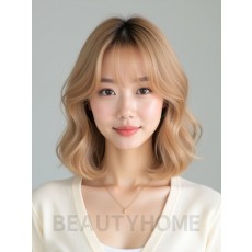 골든 블론드 쇄골 인버티드 단발+커튼뱅