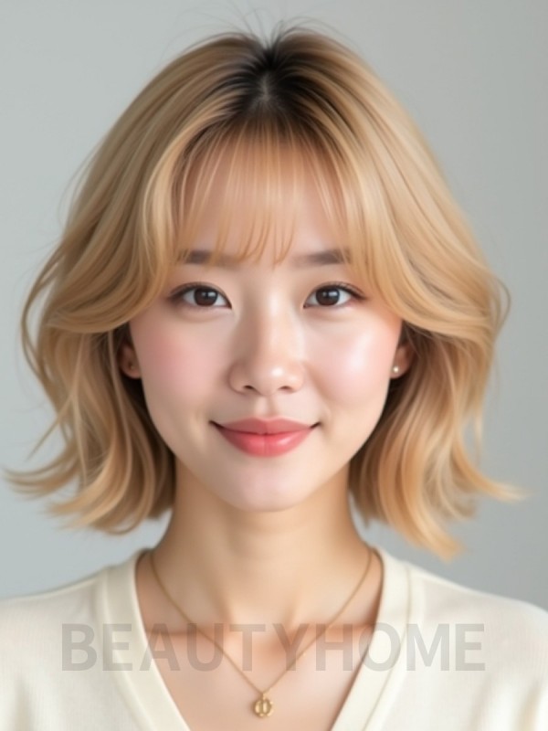 골든 블론드 어깨 텍스처 단발