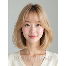 골든 블론드 쇄골 블런트 단발+시스루뱅