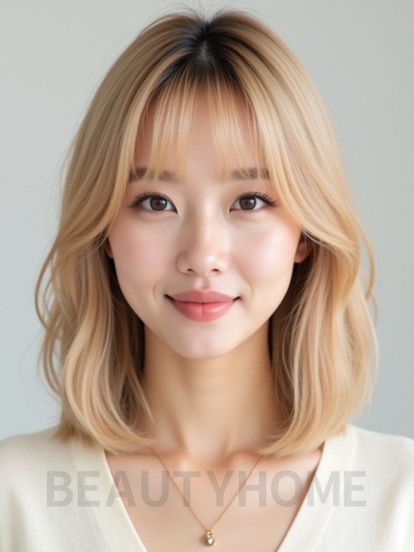 골든 블론드 턱밑 블런트 단발+뱅