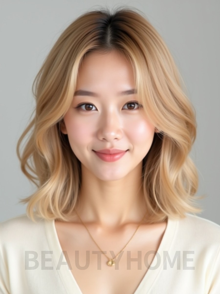 골든 블론드 쇄골 레이어드 단발