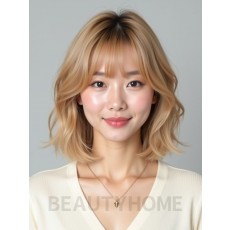 골든 블론드 턱밑 웨이브 단발+풀뱅