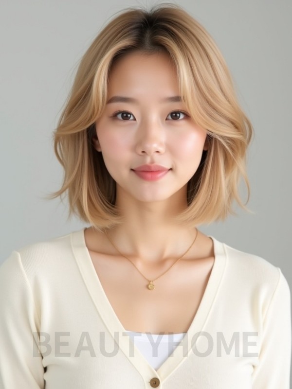 골든 블론드 쇄골 비대칭 단발+사이드뱅