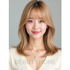 골든 블론드 어깨 생머리+사이드뱅