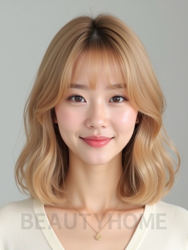 골든 블론드 쇄골 블런트 단발+풀뱅