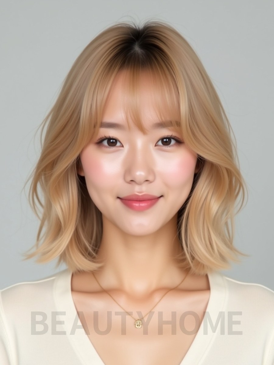 골든 블론드 턱밑 그라데이션 단발+뱅