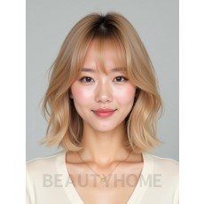 골든 블론드 턱밑 그라데이션 단발+뱅
