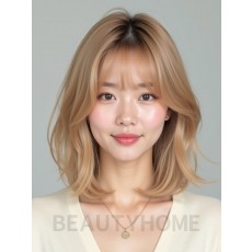 골든 블론드 턱밑 텍스처 단발+사이드뱅