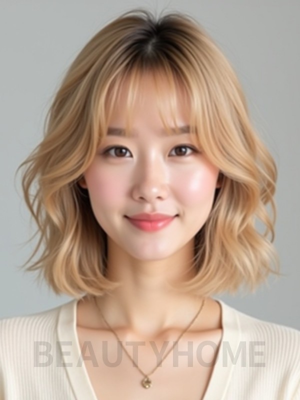 골든 블론드 턱밑 컬 단발