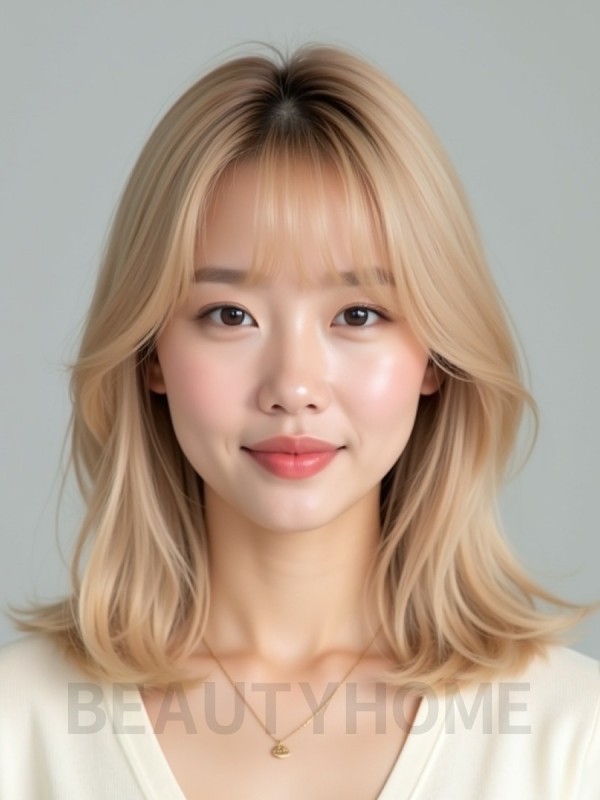 골든 블론드 어깨 스트레이트 단발+시스루뱅