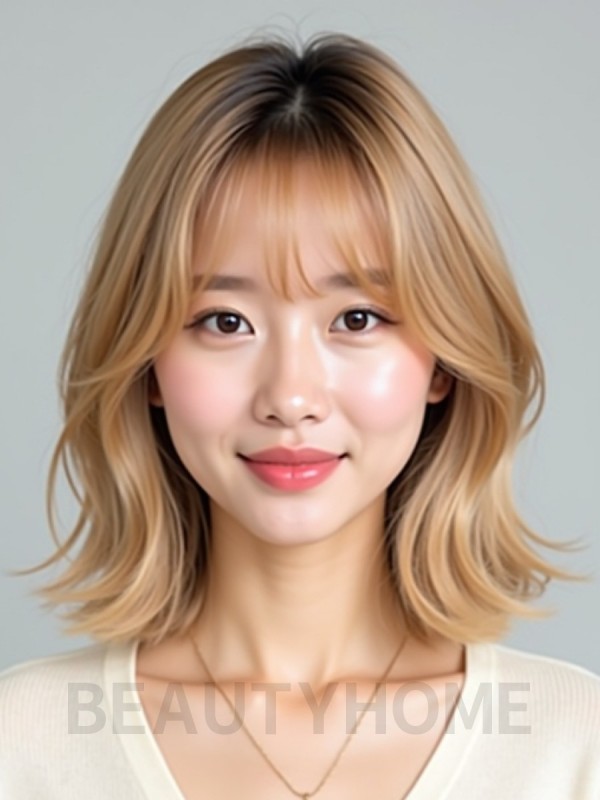 골든 블론드 쇄골 텍스처 단발+사이드뱅