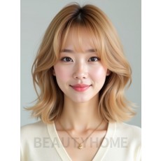 골든 블론드 쇄골 그라데이션 단발+사이드뱅