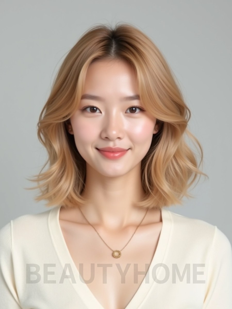 골든 블론드 어깨 스택 단발