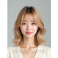 골든 블론드 쇄골 웨이브 단발+사이드뱅