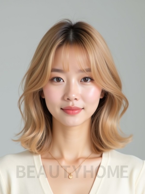 골든 블론드 쇄골 웨이브 단발+사이드뱅