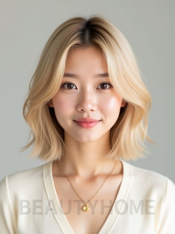 골든 블론드 턱밑 블런트 단발