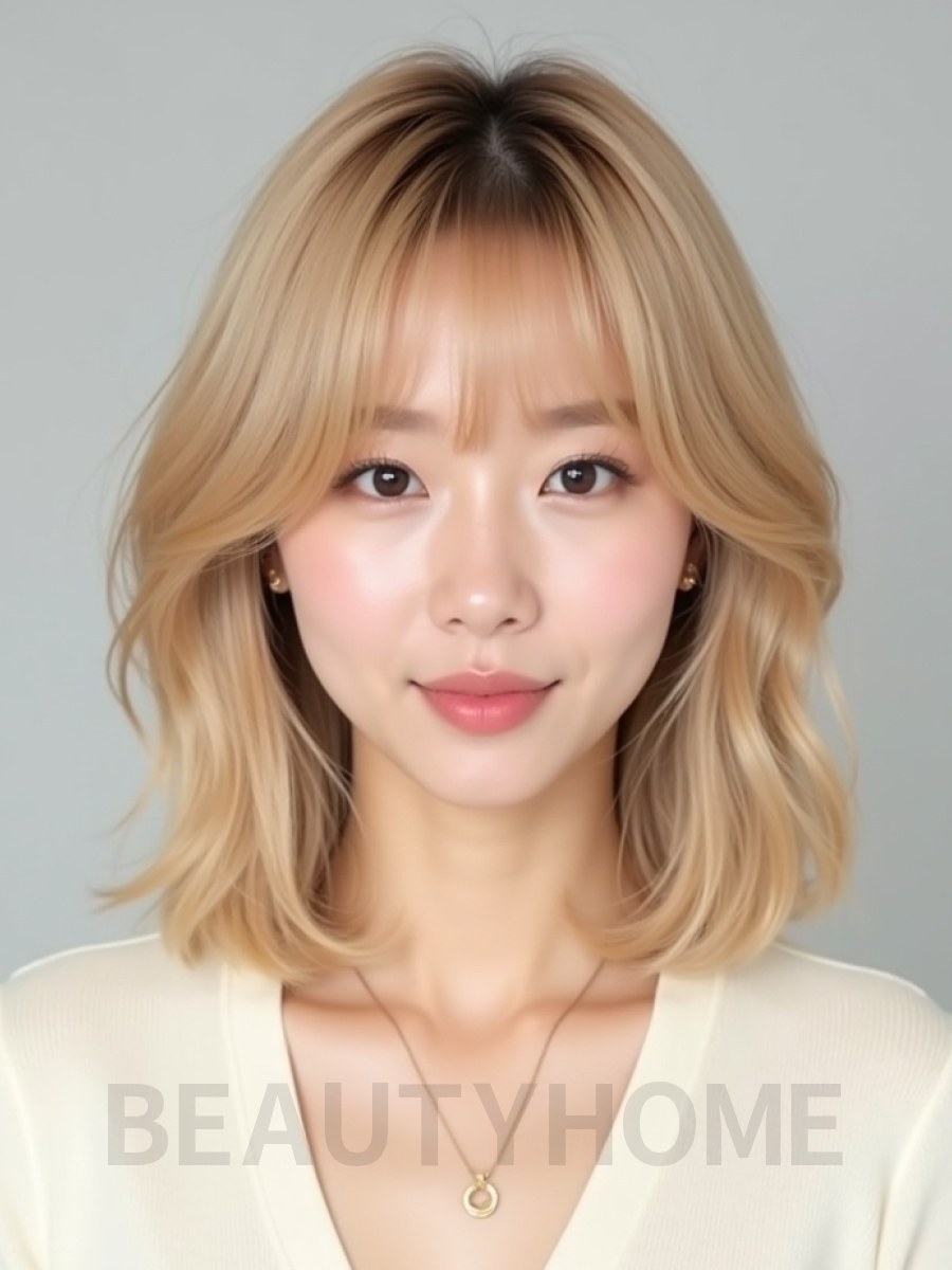 골든 블론드 쇄골 그라데이션 단발