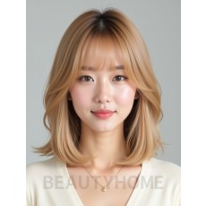 골든 블론드 쇄골 스트레이트 단발+시스루뱅