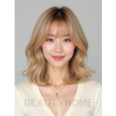 골든 블론드 턱밑 블런트 단발+커튼뱅