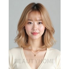 골든 블론드 어깨 그라데이션 단발+사이드뱅