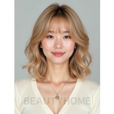 골든 블론드 어깨 웨이브 단발+시스루뱅