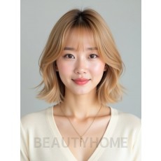 골든 블론드 턱밑 스택 단발+뱅