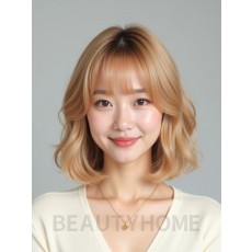 골든 블론드 어깨 블런트 단발+풀뱅