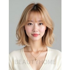 골든 블론드 쇄골 스택 단발+풀뱅