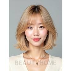 골든 블론드 어깨 레이어드 단발+풀뱅