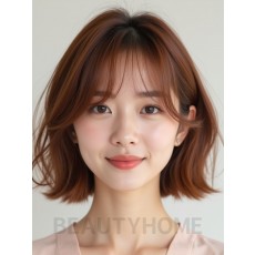 턱선 웨이브 단발+사이드뱅