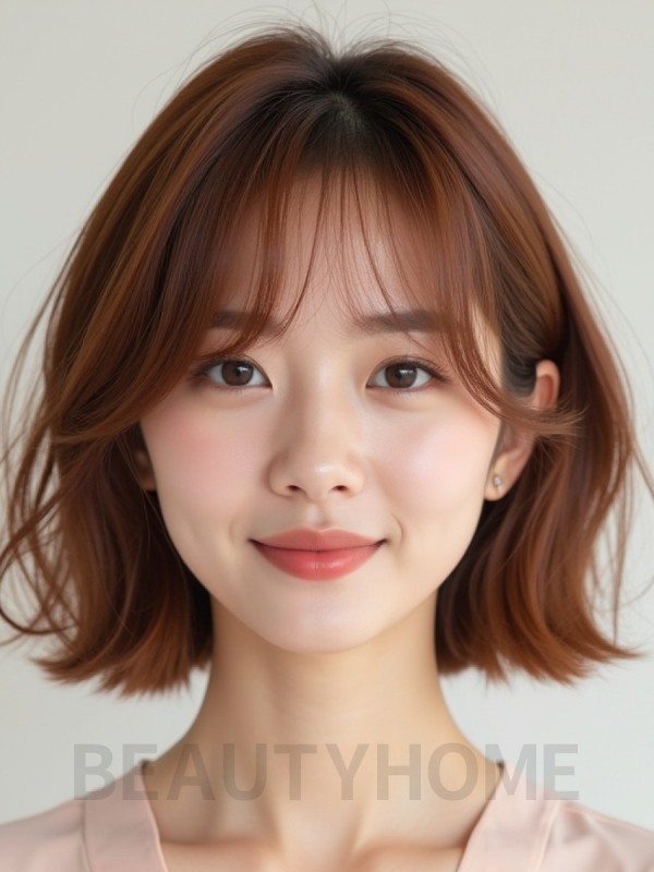턱선 웨이브 단발+사이드뱅