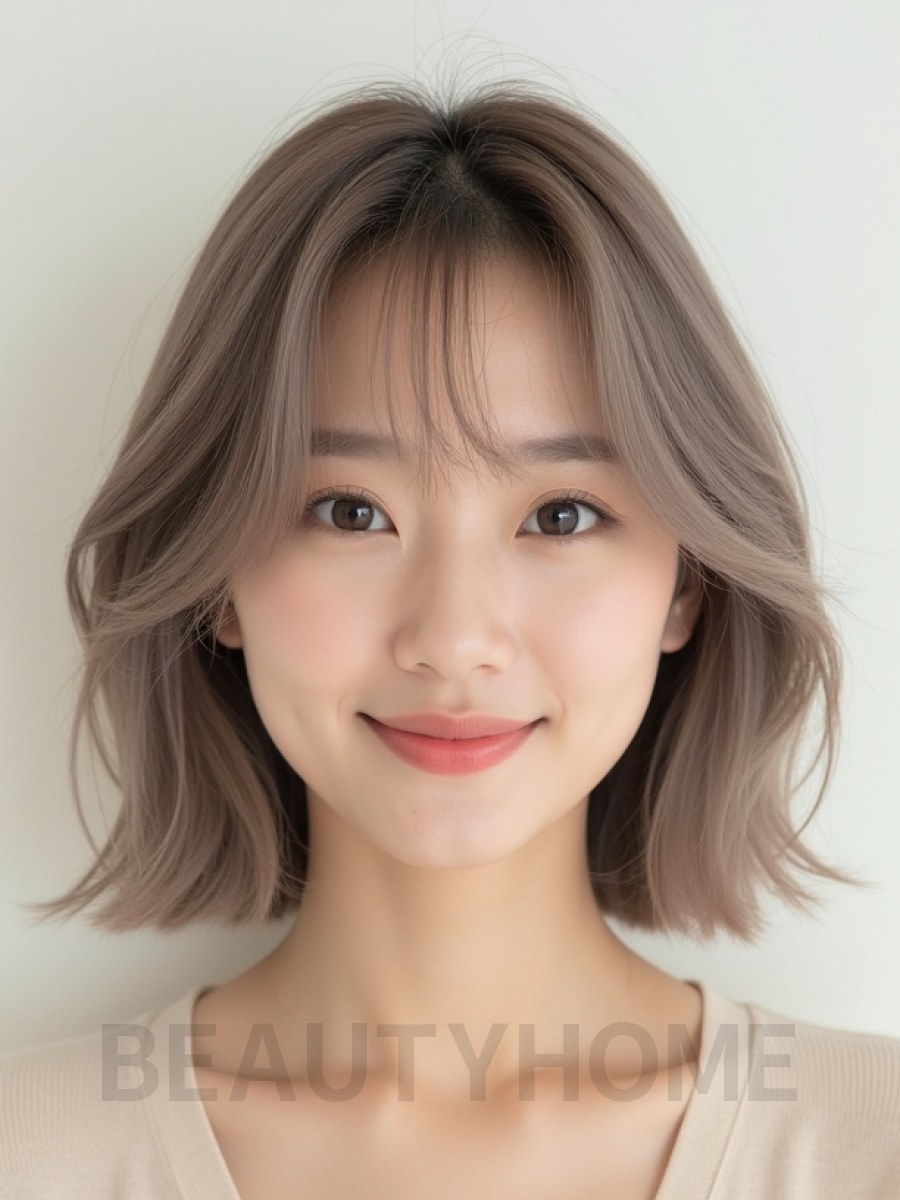 토프 브라운 쇄골 블런트 단발+사이드뱅