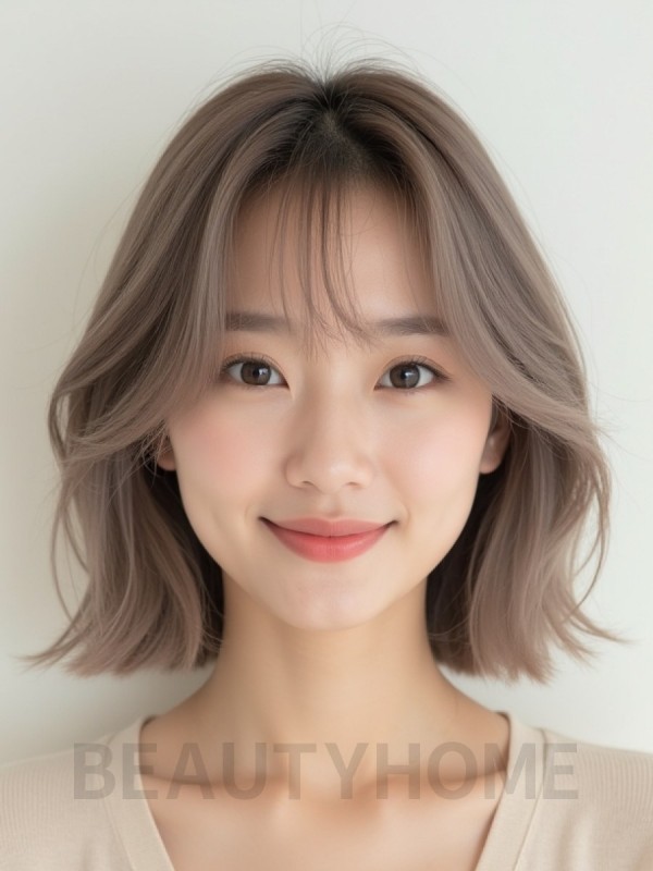 토프 브라운 쇄골 블런트 단발+사이드뱅
