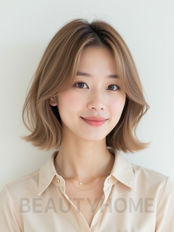어깨 블런트 단발+사이드뱅